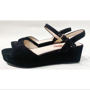 Prada black suede strap platform sandal SZ 9
